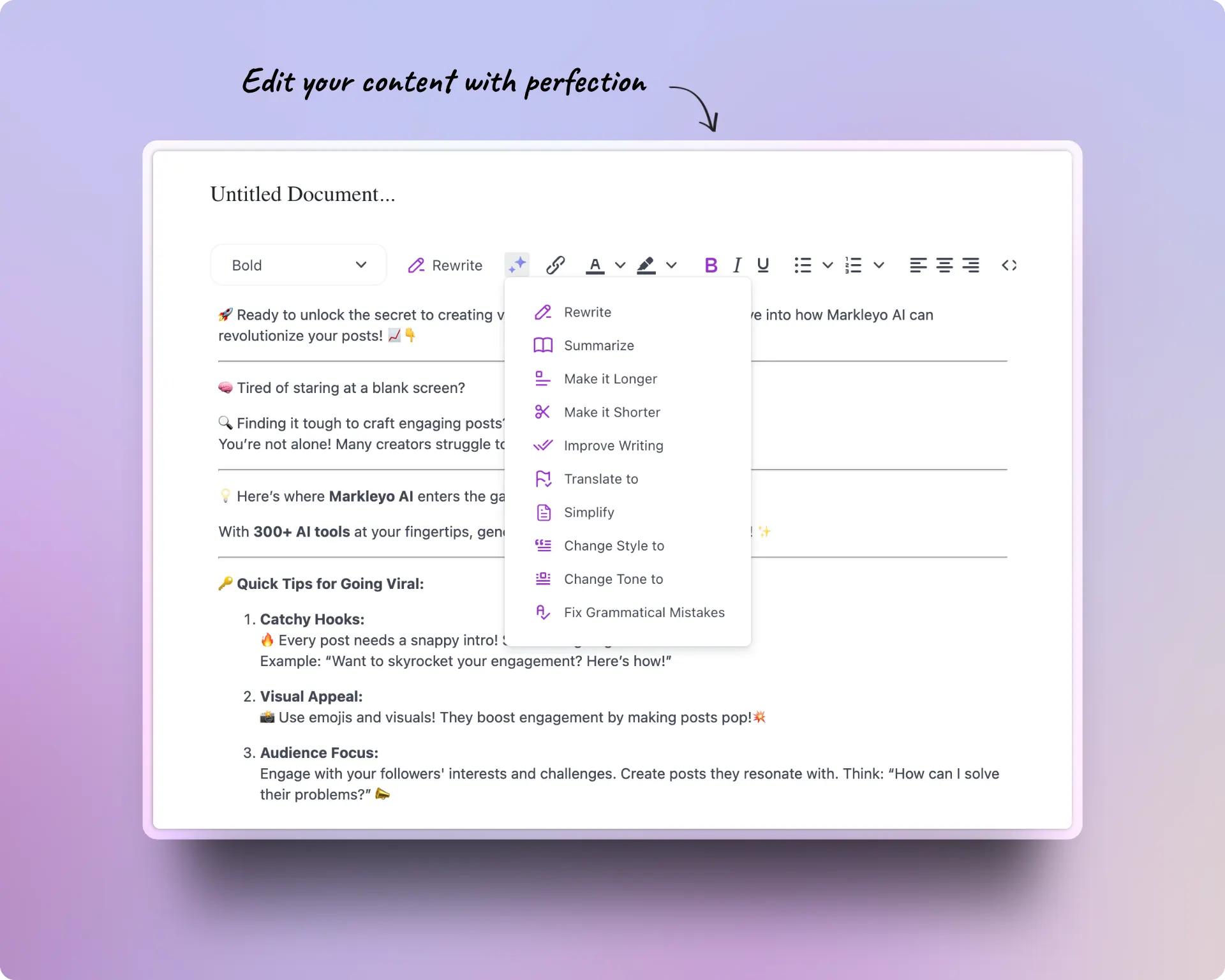 Built-in Magical AI Editor - Markleyo AI