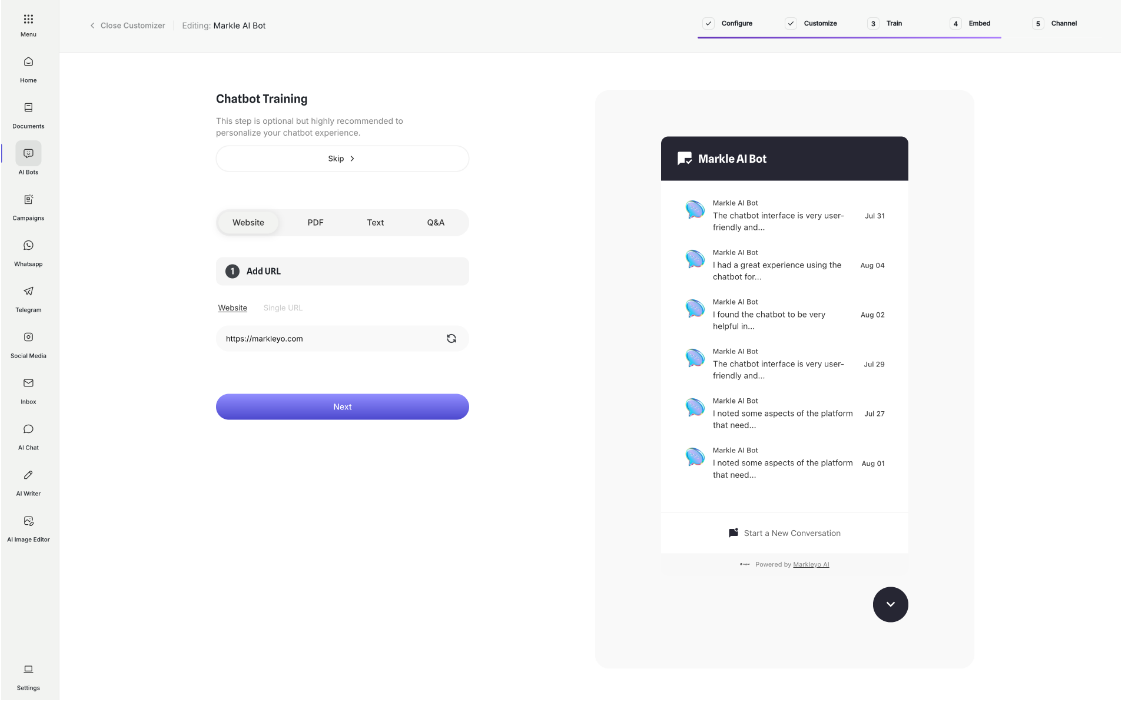 Unlimited AI Chatbot for Unlimited websites - Markleyo AI