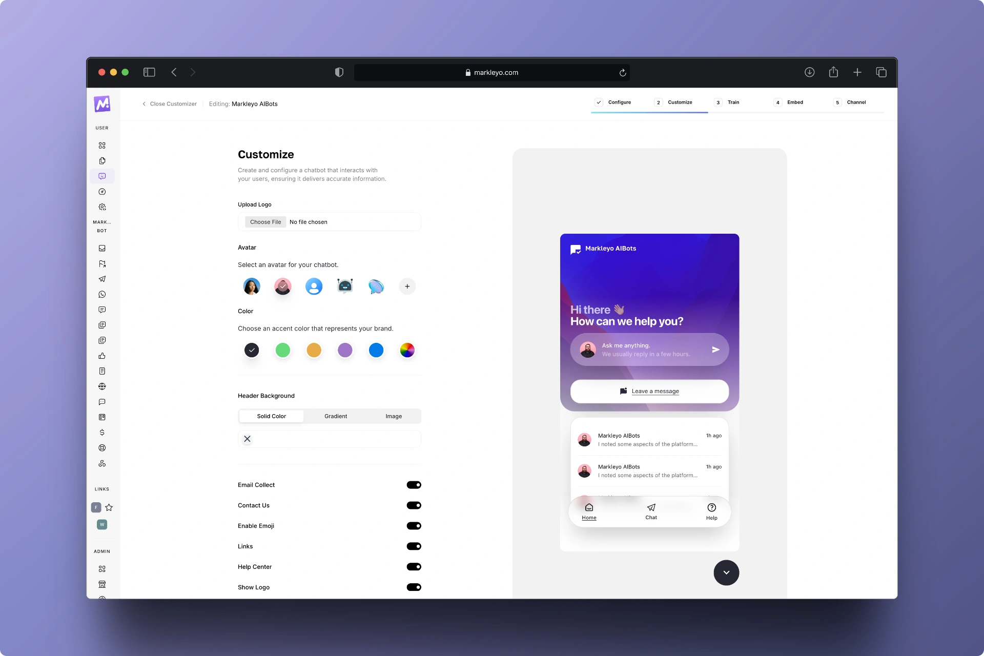 Step 2- Customize AI chatbot - Markleyo AI