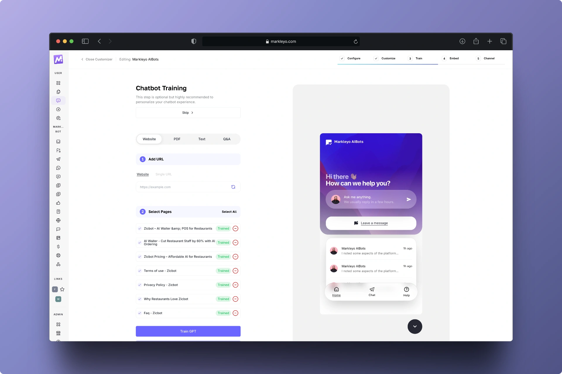 Step 3- Train AI chatbot - Markleyo AI