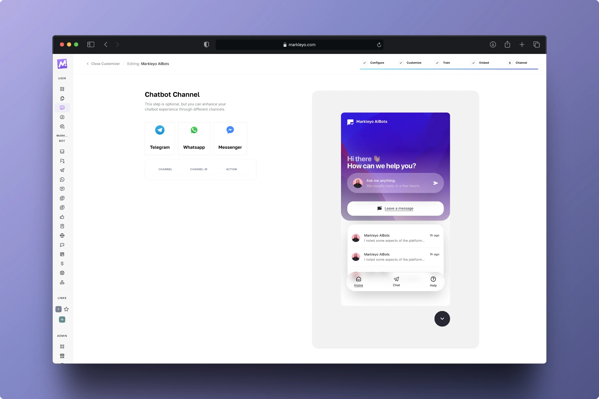 Step 5- Connect with other channels - Markleyo AI