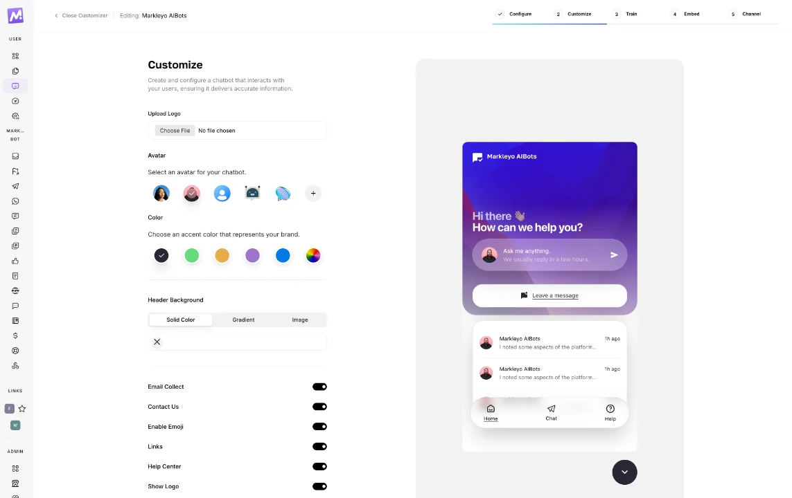 Customize the chatbot look screen