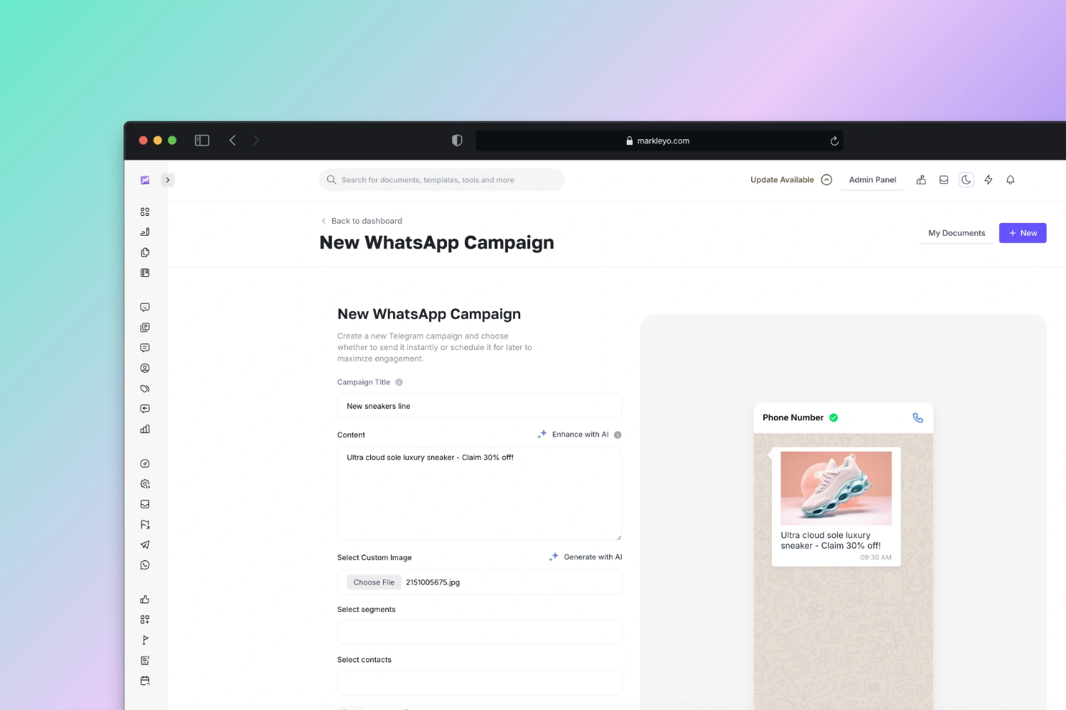 WhatsApp broadcast campaign sent to subscribers with Markleyo AI
